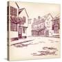 Old English Street Hand Drawn-VladisChern-Stretched Canvas