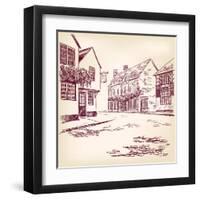 Old English Street Hand Drawn-VladisChern-Framed Art Print