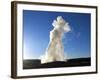 Old Faithful Geyser Erupting at Sunset, Yellowstone National Park, Wyoming-Maureen Eversgerd-Framed Photographic Print