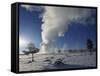 Old Faithful Geyser Erupting in Winter-W. Perry Conway-Framed Stretched Canvas