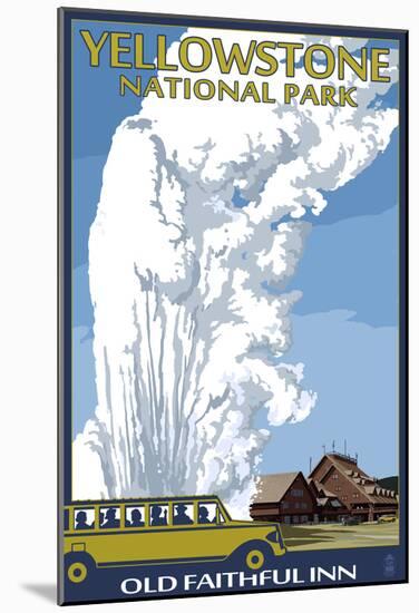 Old Faithful Lodge And Bus - Yellowstone National Park-null-Mounted Poster