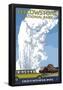 Old Faithful Lodge And Bus - Yellowstone National Park-null-Framed Poster