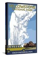Old Faithful Lodge and Bus - Yellowstone National Park-Lantern Press-Stretched Canvas