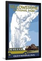 Old Faithful Lodge and Bus - Yellowstone National Park-Lantern Press-Framed Art Print