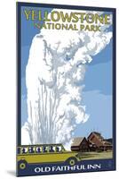 Old Faithful Lodge and Bus - Yellowstone National Park-Lantern Press-Mounted Art Print