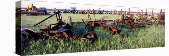 Old Farm Equipment in a Field, Kansas, USA-null-Stretched Canvas