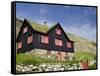 Old Farm House with Sod Roof, Kirkjubor Village, Faroe Islands, Denmark-Cindy Miller Hopkins-Framed Stretched Canvas