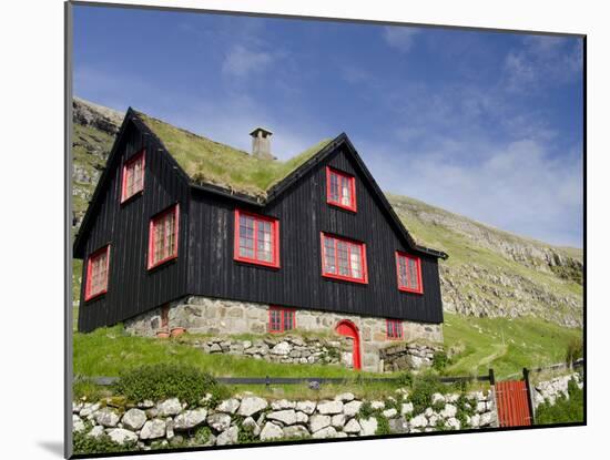 Old Farm House with Sod Roof, Kirkjubor Village, Faroe Islands, Denmark-Cindy Miller Hopkins-Mounted Premium Photographic Print