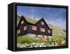 Old Farm House with Sod Roof, Kirkjubor Village, Faroe Islands, Denmark-Cindy Miller Hopkins-Framed Stretched Canvas