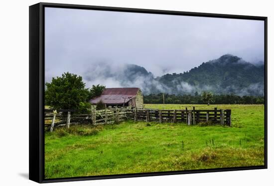 Old Farm in a Moody Atmosphere, West Coast around Haast, South Island, New Zealand, Pacific-Michael Runkel-Framed Stretched Canvas