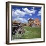 Old Farm Wagon and Derelict Wooden and Brick Houses at Bodie Ghost Town, California, USA-Tony Gervis-Framed Photographic Print