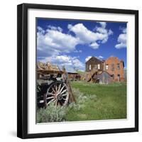 Old Farm Wagon and Derelict Wooden and Brick Houses at Bodie Ghost Town, California, USA-Tony Gervis-Framed Photographic Print