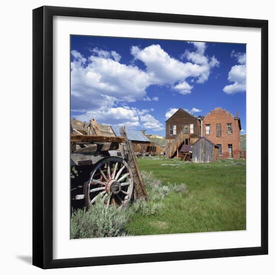 Old Farm Wagon and Derelict Wooden and Brick Houses at Bodie Ghost Town, California, USA-Tony Gervis-Framed Photographic Print