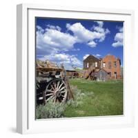 Old Farm Wagon and Derelict Wooden and Brick Houses at Bodie Ghost Town, California, USA-Tony Gervis-Framed Photographic Print