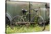 Old fashion bicycle leaning on old truck, Old Car City USA, White, Georgia-Adam Jones-Stretched Canvas