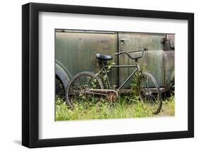 Old fashion bicycle leaning on old truck, Old Car City USA, White, Georgia-Adam Jones-Framed Photographic Print