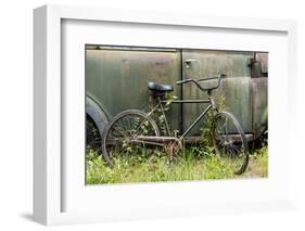 Old fashion bicycle leaning on old truck, Old Car City USA, White, Georgia-Adam Jones-Framed Photographic Print