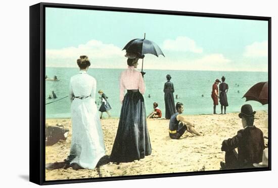 Old Fashioned Beach Scene-null-Framed Stretched Canvas