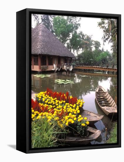 Old-Fashioned Boats with Traditional Flowers, Mekong Delta, Vietnam-Bill Bachmann-Framed Stretched Canvas