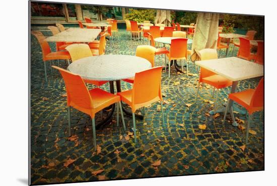 Old-Fashioned Coffee Terrace with Tables and Chairs,Paris France-ilolab-Mounted Photographic Print