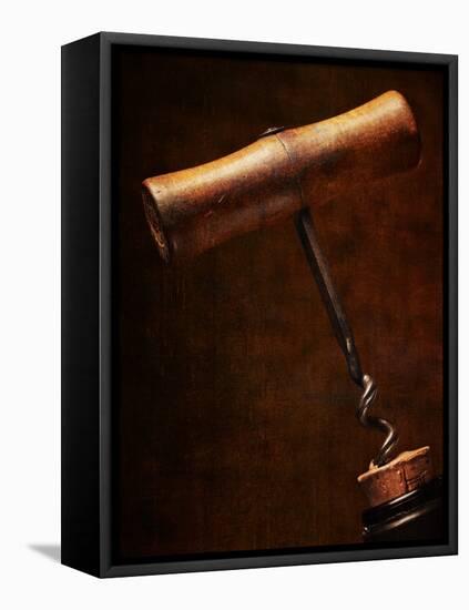 Old-Fashioned Corkscrew Uncorking Bottle-Steve Lupton-Framed Stretched Canvas