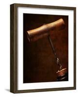 Old-Fashioned Corkscrew Uncorking Bottle-Steve Lupton-Framed Photographic Print