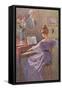 Old Fashioned Lady at Keyboard-null-Framed Stretched Canvas