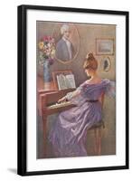 Old Fashioned Lady at Keyboard-null-Framed Art Print