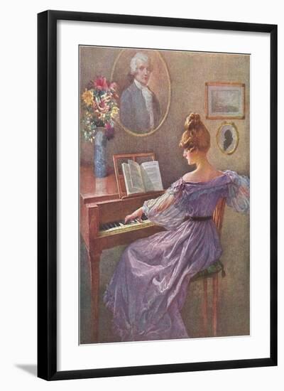 Old Fashioned Lady at Keyboard-null-Framed Art Print