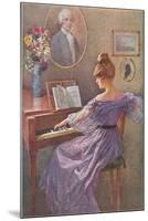 Old Fashioned Lady at Keyboard-null-Mounted Art Print