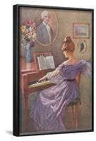 Old Fashioned Lady at Keyboard-null-Framed Art Print