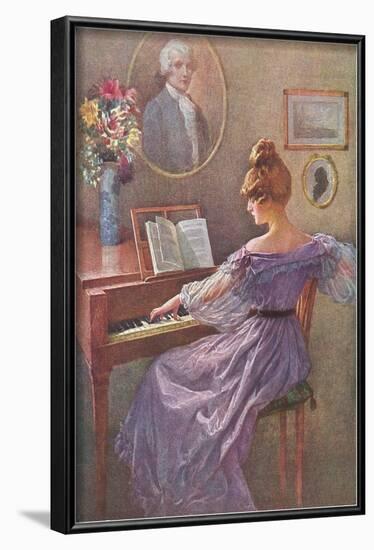 Old Fashioned Lady at Keyboard-null-Framed Art Print