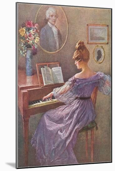 Old Fashioned Lady at Keyboard-null-Mounted Art Print