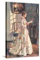 Old Fashioned Lady Reading-null-Stretched Canvas