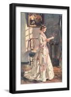 Old Fashioned Lady Reading-null-Framed Art Print