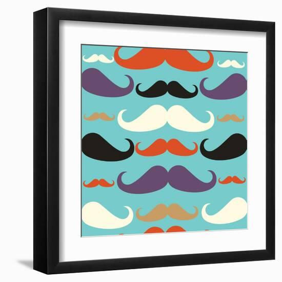 Old Fashioned Mustache Pattern-cienpies-Framed Art Print