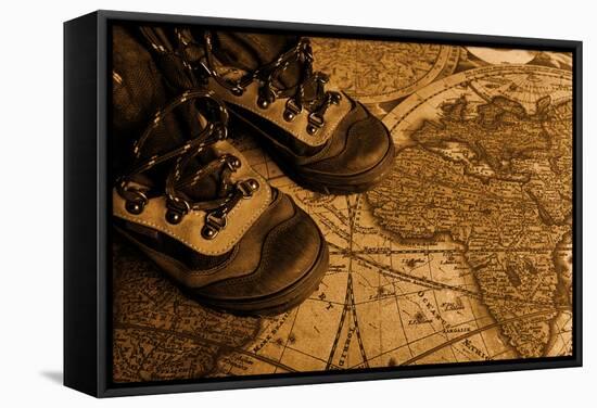 Old Fashioned Objects On The Vintage Map-prometeus-Framed Stretched Canvas