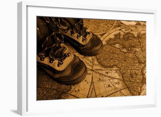 Old Fashioned Objects On The Vintage Map-prometeus-Framed Art Print
