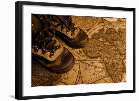 Old Fashioned Objects On The Vintage Map-prometeus-Framed Art Print