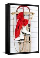 Old fashioned sled with ice skates at Chico Hot Springs, Pray, Montana, USA-Chuck Haney-Framed Stretched Canvas