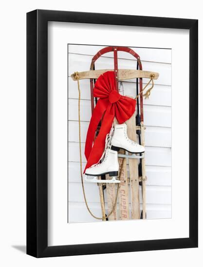 Old fashioned sled with ice skates at Chico Hot Springs, Pray, Montana, USA-Chuck Haney-Framed Photographic Print