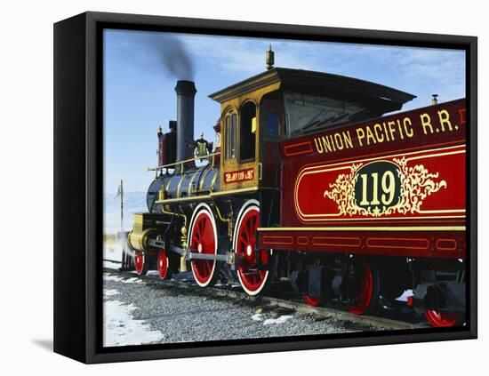 Old Fashioned Steam Train at Golden Spike National Historic Site, Great Basin, Utah-Scott T^ Smith-Framed Stretched Canvas