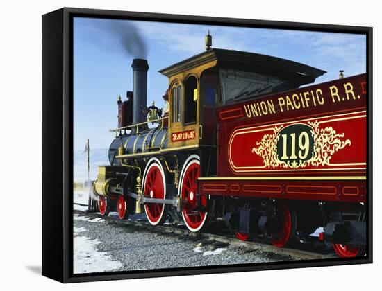 Old Fashioned Steam Train at Golden Spike National Historic Site, Great Basin, Utah-Scott T^ Smith-Framed Stretched Canvas