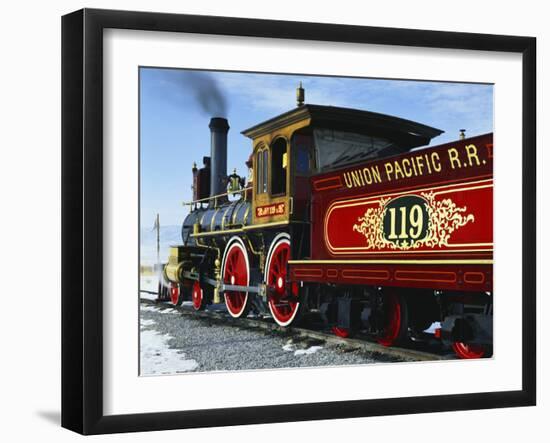 Old Fashioned Steam Train at Golden Spike National Historic Site, Great Basin, Utah-Scott T^ Smith-Framed Premium Photographic Print