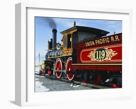 Old Fashioned Steam Train at Golden Spike National Historic Site, Great Basin, Utah-Scott T^ Smith-Framed Premium Photographic Print