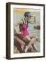 Old Fashioned Woman in Bathing Suit-null-Framed Art Print