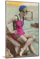 Old Fashioned Woman in Bathing Suit-null-Mounted Art Print