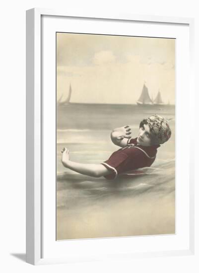 Old Fashioned Woman in Waves-null-Framed Art Print