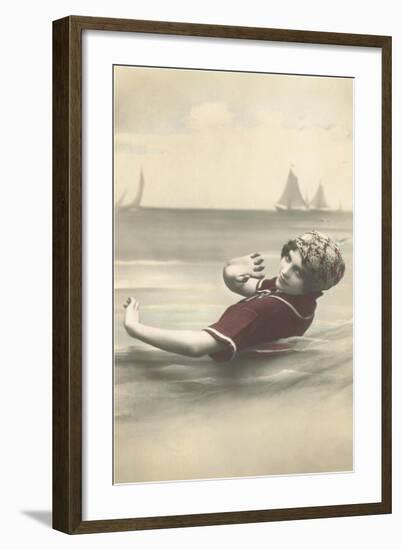 Old Fashioned Woman in Waves-null-Framed Art Print