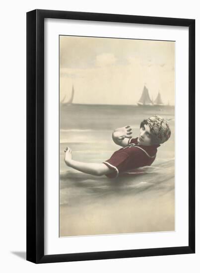 Old Fashioned Woman in Waves-null-Framed Art Print